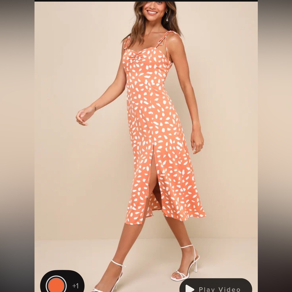 Party in Paris Orange Print Tie-strap Midi Dress Lulu’s